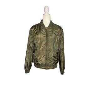 Hurley satin olive green bomber jacket with inside quilting - L